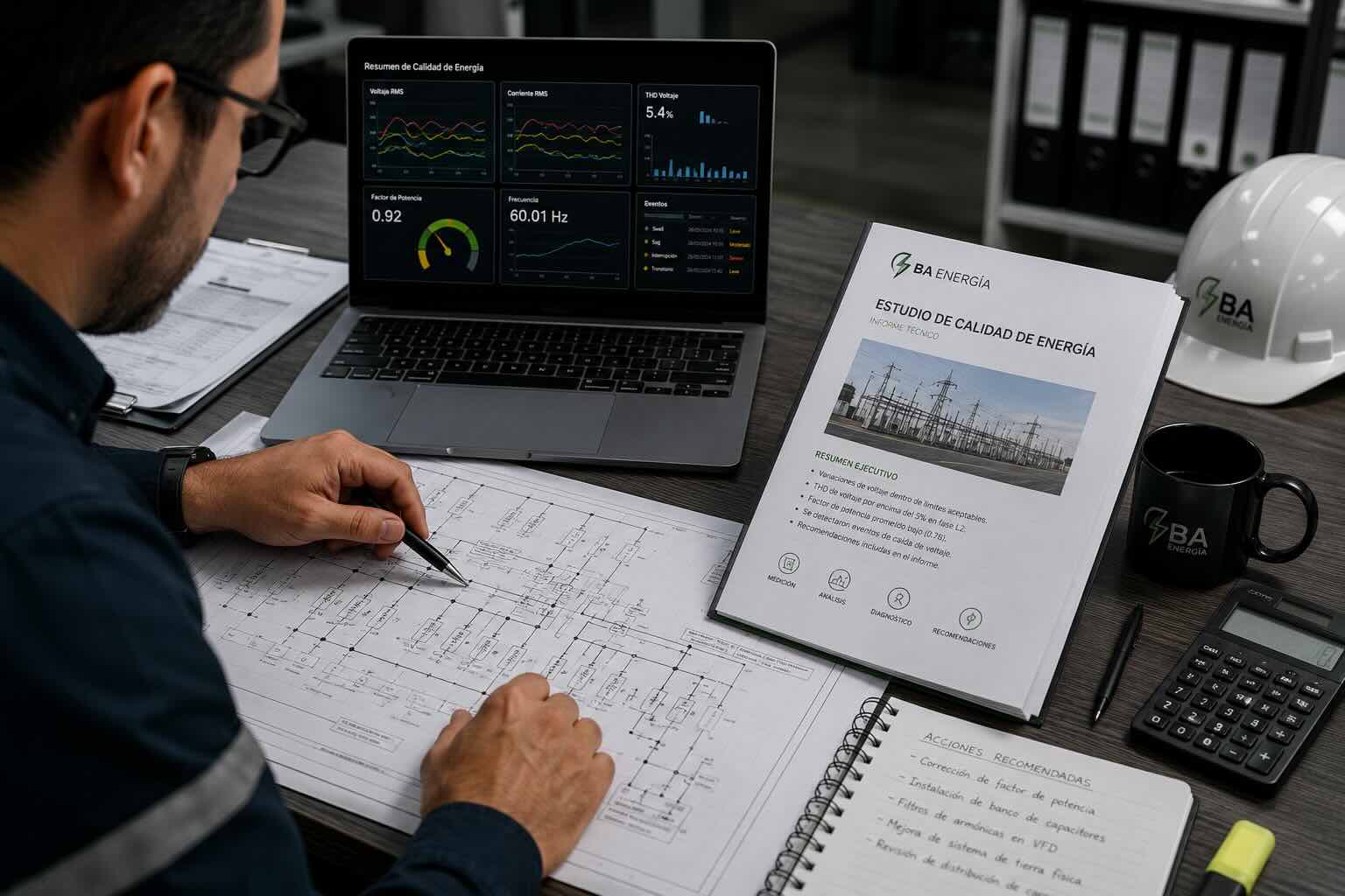 Informe técnico de calidad de energía con mediciones eléctricas
