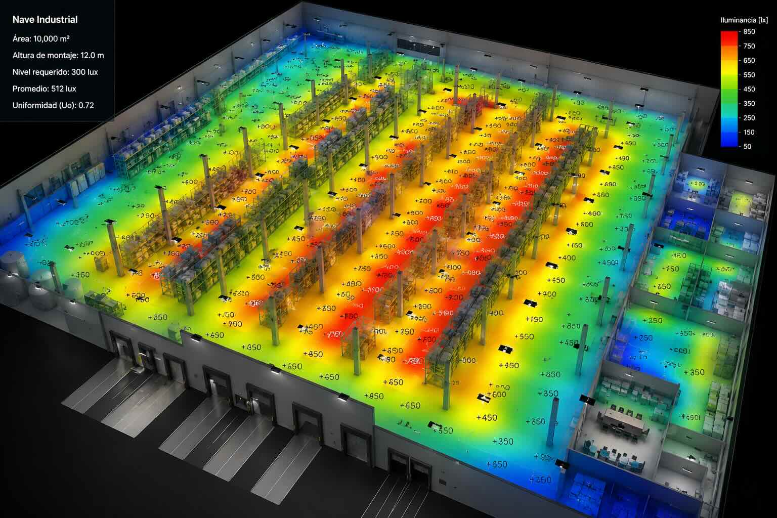 Cálculo y simulación de iluminación industrial