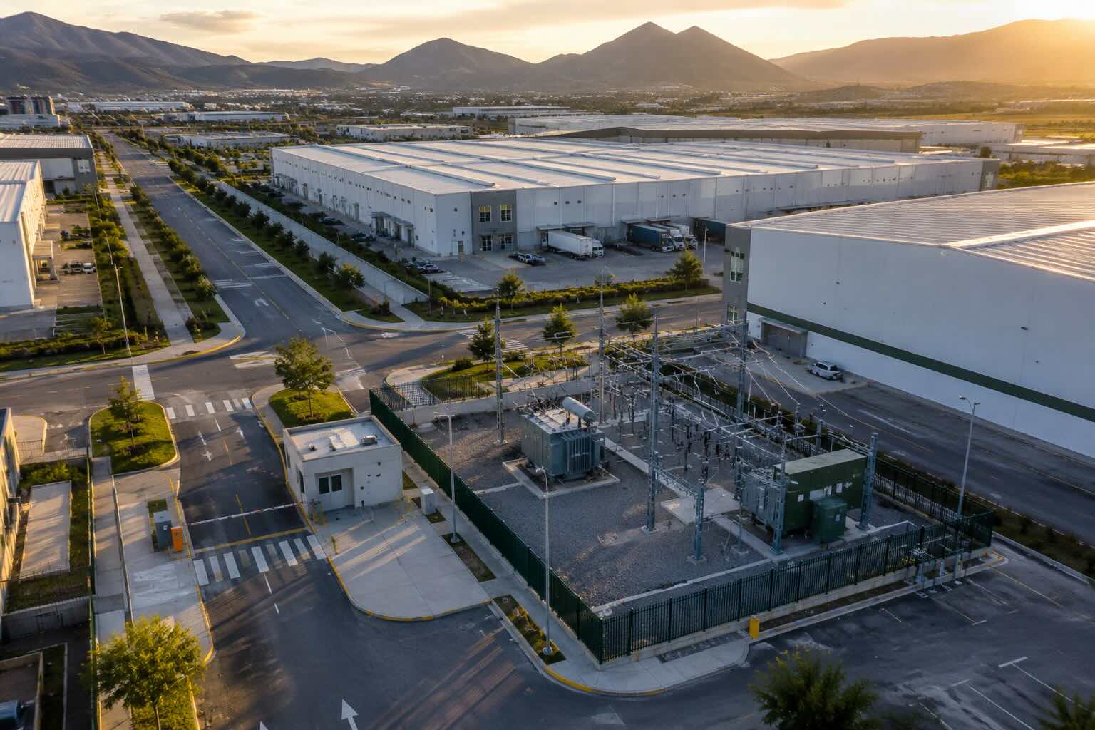 Parque industrial con infraestructura eléctrica de media tensión