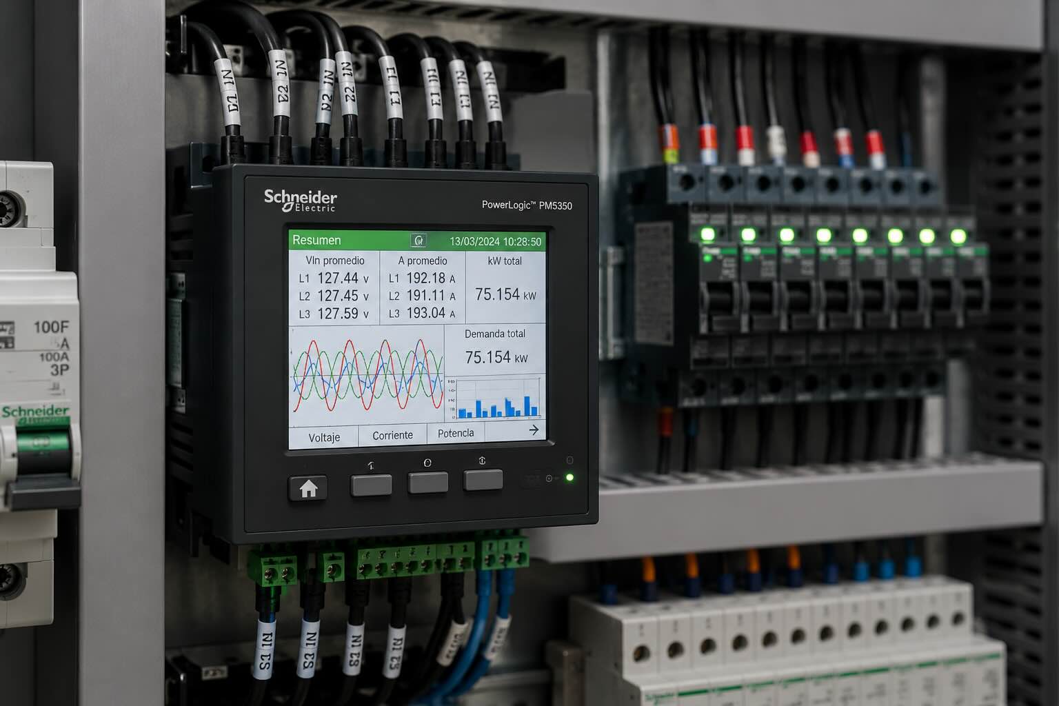 Monitoreo de parámetros eléctricos en tablero industrial