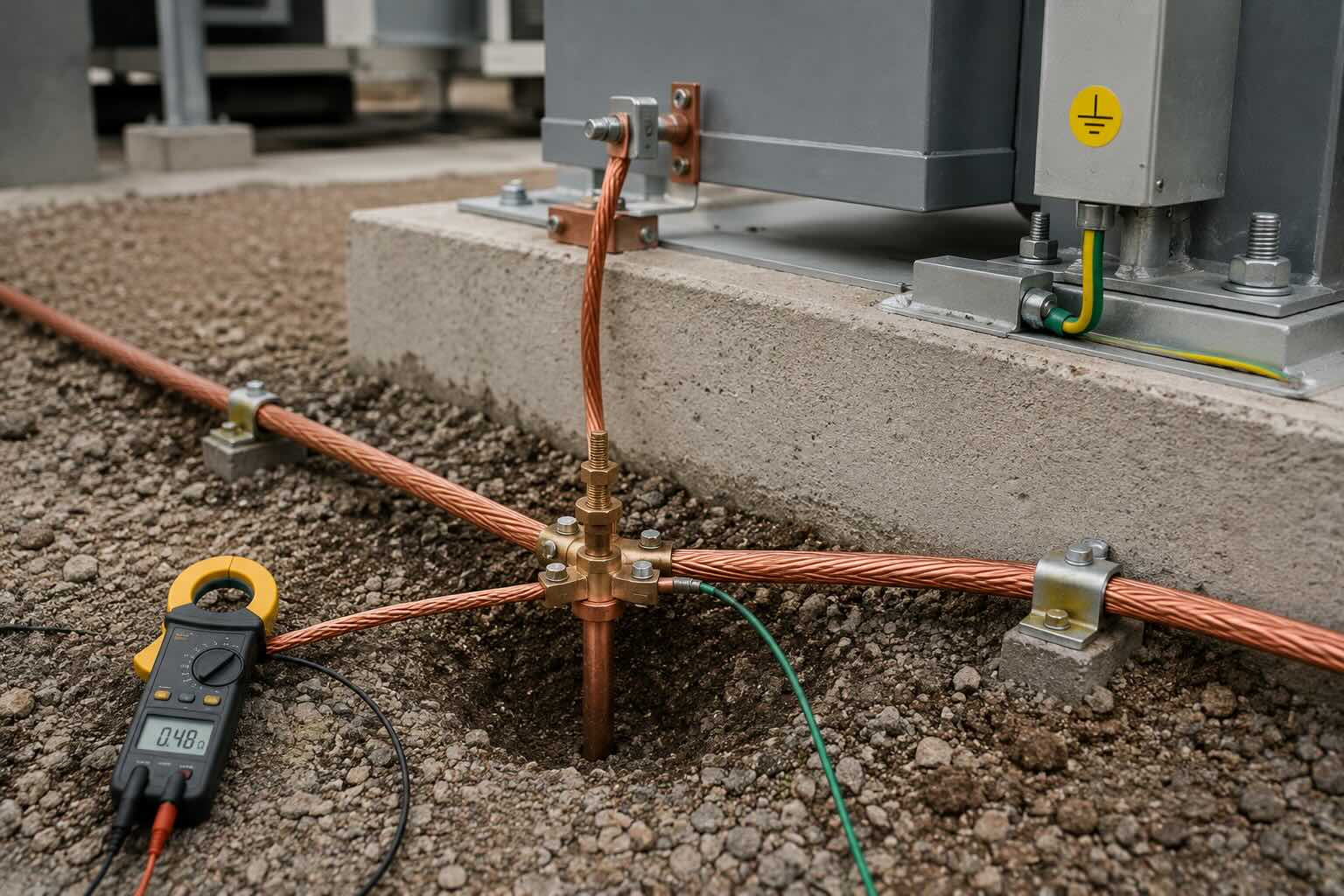 Sistema de tierra física industrial con conductor de cobre